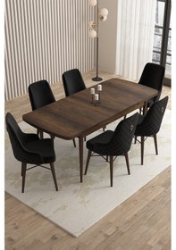 Resim Loft Barok Desen 80x132 Açılabilir Mdf Masa Yemek Odası Takımı, Mutfak Takımı 6 Sandalye Siyah 