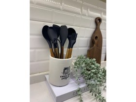 Resim Magical Dreams Ahşap Saplı Silikon Servis Seti Seramik Kaşıklık 