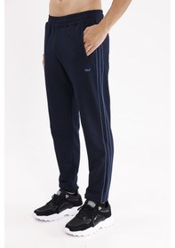 Resim Yan Şerit Detaylı Esnek Bel Cepli Standart Kalıp Mevsimlik Örme Kumaş Eşofman Altı Navyblue 