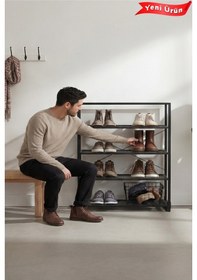 Resim 5 Raflı Metal Ayakkabılık Siyah 