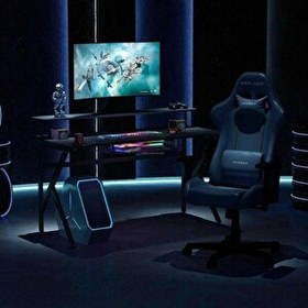 Resim Zizuva Tasarım 120x96x60 CM Monitör Raflı Siyah Gaming Çalışma Masası 