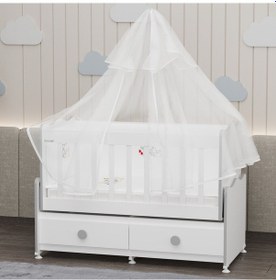 Resim Garaj Home Elegant Beşik + Yatak Uykuseti Cibinlik - Gri Beyaz 