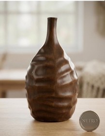 Resim Dalgalı Model El Yapımı Özel Seri Testi Modeli Seramik Vazo 30 Cm Kahverengi 