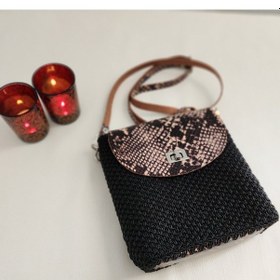 Resim Pirinç Model Gerçek Deri Detaylı Siyah Handmade Kadın Mini Bag Siyah 
