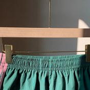 Resim Yan Çizgili Kadın Yazlık Rahat Şık Bol Kesim Elastik Bel Şortlar - Teal & Pembe Düz Renk, Makinede Yıkanabilir, Sevimli Şortlar, Gevşek Fit Giyim, Konforlu Kumaş, Rahat Tarz Severler İçin 
