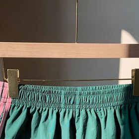 Resim Yan Çizgili Kadın Yazlık Rahat Şık Bol Kesim Elastik Bel Şortlar - Teal & Pembe Düz Renk, Makinede Yıkanabilir, Sevimli Şortlar, Gevşek Fit Giyim, Konforlu Kumaş, Rahat Tarz Severler İçin 