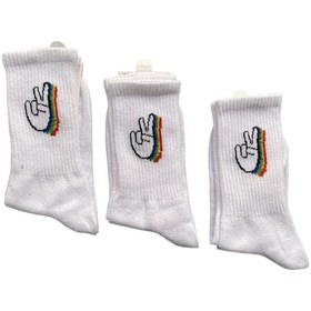 Resim Lukitus Unisex Eğlenceli Gökkuşağı Desenli Soket Çorap 6 Adet Beyaz 