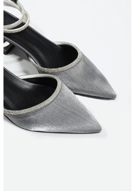 Resim Duxal Shoes Bilekten Bağlamalı Topuklu Ayakkabı- Babet Emily PLATIN 