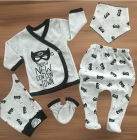 Resim Yarasa Baskılı Gri 5 Li Hastane Çıkışı Erkek Bebek Gri 