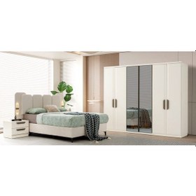 Resim Floransa Mdf Membran 6 Kapaklı Gardırop Ve Yatak Odası Takımı Baza Hariç Başlık Dahil Beyaz 