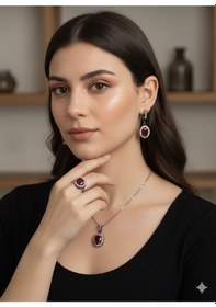 Resim Yakut Taşlı Ve Zirkon Süslemeli Gümüş Set Bronz 