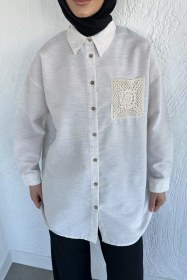 Resim Fisto Detaylı Tesettür Keten Tunik Taş TZL-P-00021221 