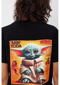 Resim Yapay Zeka Tasarım Sırt Aplike Özel Baskılı %100 Pamuklu Penye Regular Fit T-shirt Bebek Yoda Siyah - Beyaz 
