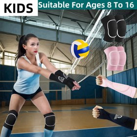 Resim Gençler Voleybol Kaymaz Kol Kılıfları ve Diz Pedleri Seti Gençlerin Voleybol Kol Pedleri ve Diz Pedleri Erkek Kızlar Gençlik İçin Uygun, 8-16 Yaş Arası Erkek Ve Kız Çocukları İçin Hediye 