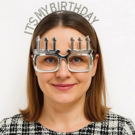 Resim MCM Group İT39S My Birthday Yazılı Taç ve Mum Şekilli Gözlük Seti Gümüş Renk - Lisinya 