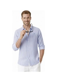 Resim Deepsea Lacivert Slim Fit Çizgili %100 Pamuk Erkek Gömlek Nefes Alan Şık Günlük Gömlek 2602626 Lacivert 