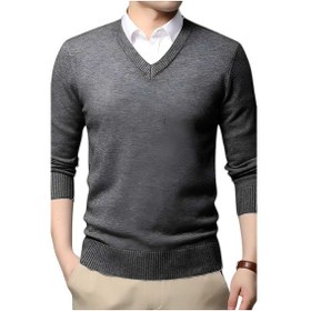 Resim Tezzgelsin 3'lü Erkek V Yaka Uzun Kol Triko Tüylenmez Süveter Erkek Slim Fit Süveter Siyah - Füme - Lacivert 