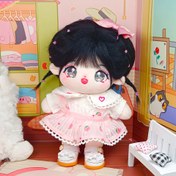 Resim 20cm Siyah Saç Doldurulmuş Peluş Bebek - Pembe Kurdele, Beyaz Elbise ile Çilek Desenli DIY Bebek, Giydirme İçin Mükemmel, İdeal Doğum Günü Hediyesi, Oyun Odası Aksesuarı | Eğlenceli Tasarım | Polyester Elyaf 