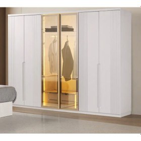 Resim Aleppo Mdf Membran 6 Kapaklı Reflekte Cam Gardırop 