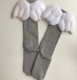 Resim cici bandana Kız Bebek Melek Kanatlı Diz Altı Gri Çorap 