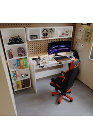 Resim MORİVA HOME %100 Mdf 3 Lü Set Kitaplık,+ Duvar Rafı + Gaming Çalışma Masası Seti - Soft Beyaz Oyuncu Masası 