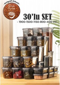 Resim Vienev Peggy Serigrafi Etiketli Dikdörtgen Saklama Kabı Seti 6x 1.9 L + 1.5 L + 1.15 L + 0.8 L + 0.4 L 30'lu Çok Renkli 