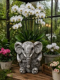 Resim Elephant Planter Vase, Decorative Flower Pot, Polyester Elephant Sculpture, Animal Decor - Object-2 