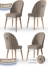 Resim Canisa Ritim Serisi 4 Adet Cappucino Sandalye 1.sınıf Babyface Ithal Kumaş Doğal Ahşap Ayak Gümüş Halkalı 