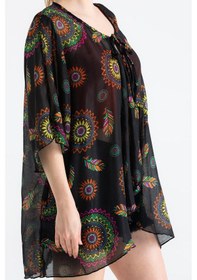 Resim Side Vual Yazlık Pareo Yaprak Siyah 6198 - Standart Siyah 