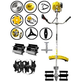 Resim Dragro DRG-9PR PRofesyonel 9 Parça Sarı 2 Zamanlı Yan Tipi Benzinli Motorlu Tırpan Ot Çim Biçme Kesme Makinesi Çift Çapa 