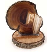 Resim Doğal Taş Plaka Akik Kahverengi Ahşap Standlı Dekoratif Obje Biblo 