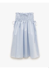 Resim Koton Pamuklu Fiyonk Detaylı Yüksek Bel Gipeli Midi Kloş Etek Mavi Çizgili 5sak70054ew Mavi Çizgili Mavi 