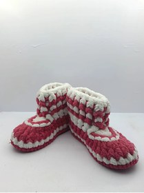 Resim El Emeği Kız Çocuk Pembe Beyaz Örme Ev Patiği - Yumuşak ve Sıcak 21-22 