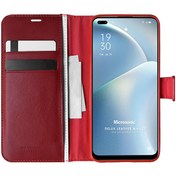 Resim Oppo Reno 4 Lite Kılıf Delux Leather Wallet Kırmızı Microsonic