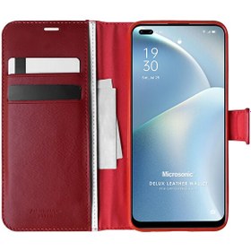 Resim Oppo Reno 4 Lite Kılıf Delux Leather Wallet Kırmızı 