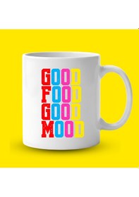Resim Good Food Good Mood Yazılı Kupa Model 224 Renkli Baskılı Seramik Kahve Kupası Beyaz 