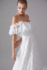 Resim Hermosa Dantel Vintage Düz Kesim Gelinlik - Kırık Beyaz / 42 