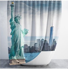 Resim Banyo Perdesi 1x180x200 Tek Kanat Duş Perdesi Halka Hediyeli Duşakabin Perdesi New York Çok Renkli 