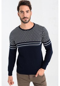 Resim Heyss Bisiklet Yaka Desenli Lacivert Erkek Triko Kazak Lacivert 