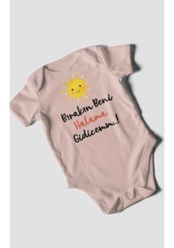 Resim Bırakın Beni Halama Gidicemm Baskılı Bebek Zıbını Çıtçıtlı Body %100 Pamuk Kısa Kol Pastel Pembe 