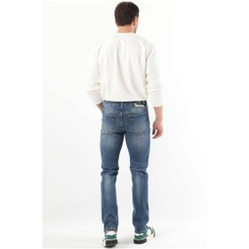 Resim Erkek Dizi Yırtık Boyalı Jean Pantolon Mavi 001 