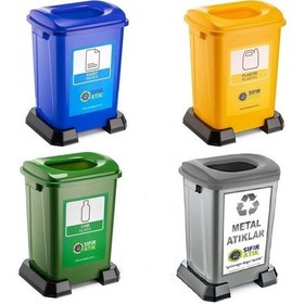 Resim Geri Dönüşüm Kovası 70 Lt Sıfır Atık Kutusu 4 Lü Set 