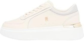 Resim Tommy Hilfiger Kadın Deri Rahat Taban Th Metal Logo Bağcıklı Bej Sneaker Fw0Fw09364-0F6 