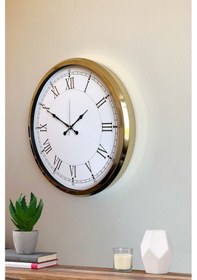 Resim İhtişamlı Gold 52 Cm Metal Roma Rakamlı Lüks Duvar Saati Açık 