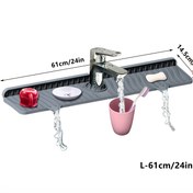Resim 1 adet Silikon Drenaj Matı Sabunluklu - Kaymaz, Katlanabilir, Su Geçirmez, Sıçrama Önleyici Mutfak ve Banyo Lavabo Matı Musluklar için, 60.96cm Uzun, 36.83cm Geniş, Beyaz Gri Çizgi ile, Sabunluk | Modern Lavabo Matı | Dayanıklı Drenaj Matı, Banyo Lavabo Matı 