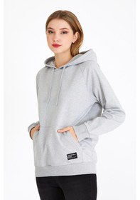 Resim Comeor Kadın Gri Basic Kapüşonlu Regular Fit Rahat Sweatshirt 001 
