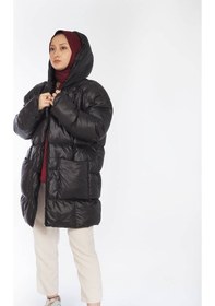 Resim Orwa Official Kapüşonlu Fermuarlı Oversize Kısa Şişme Mont - Siyah 