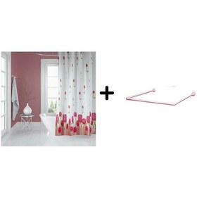 Resim Banyo Perdesi 7017 1x180x200, Perde Borusu Askı Aparatı Köşe Boru Pembe Hediyeli, Duş Perdesi Seti Kırmızı 