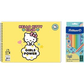 Resim Hello Kitty 17x25 Spiralli Resim Defteri - Pelikan Pastel Renkler 12li Kuru Boya 2'li Set 4 Çok Renkli 