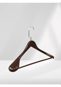 Resim Ceviz Ahşap Nikel Lama Kancalı Pabuçlu Takım Elbise Askısı 10 Adet Ceviz 